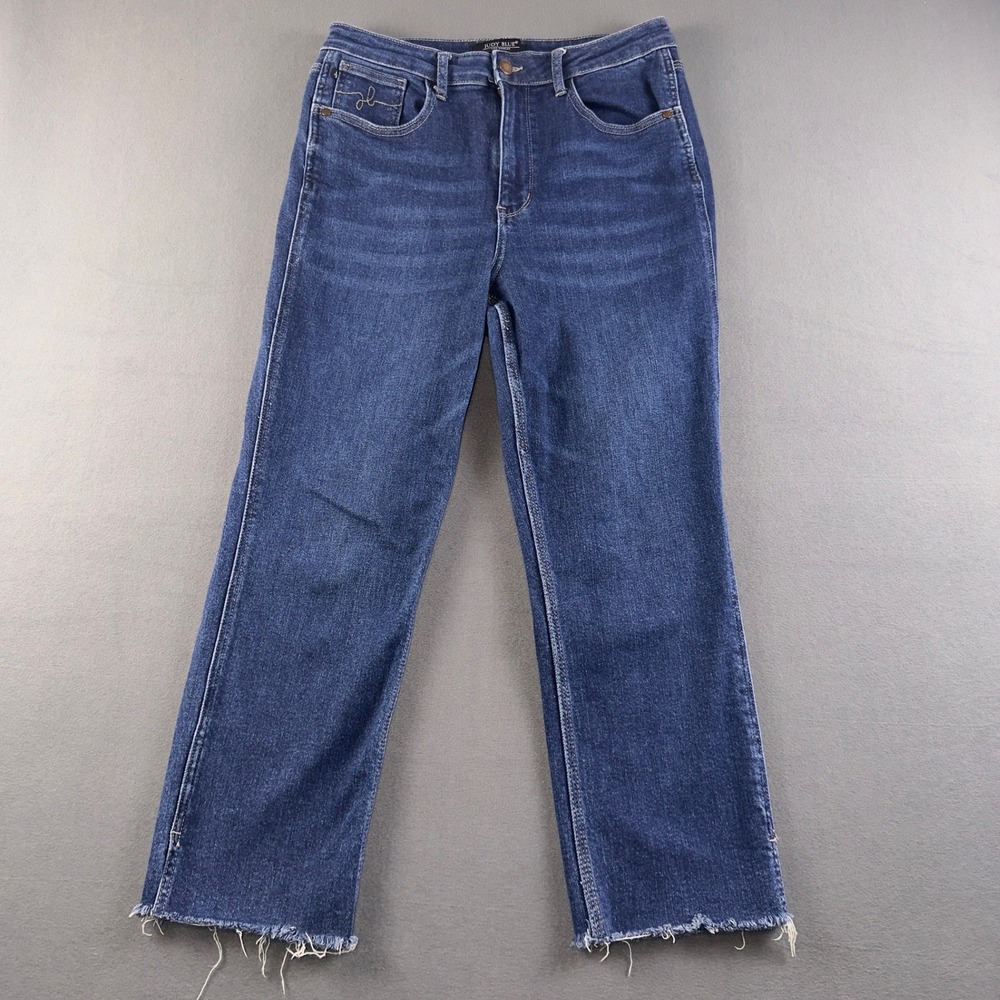 Judy Blue Cropped Straight Leg Jeans Dark Wash Raw Hem JB88375 Size 11/30